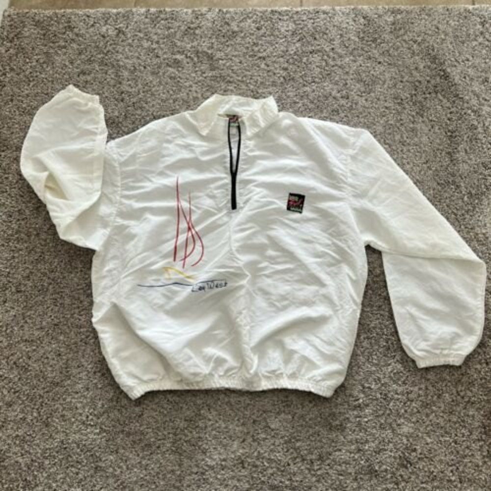 VTG Surf Style Women's Pullover Windbreaker White Key West FL Logo One Size XL